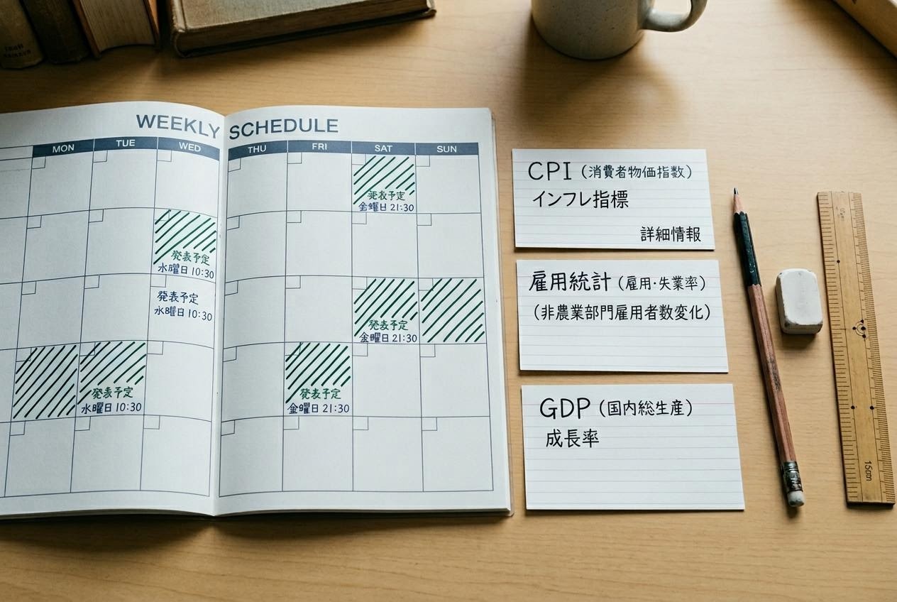 経済指標の発表カレンダーに見立てた資料